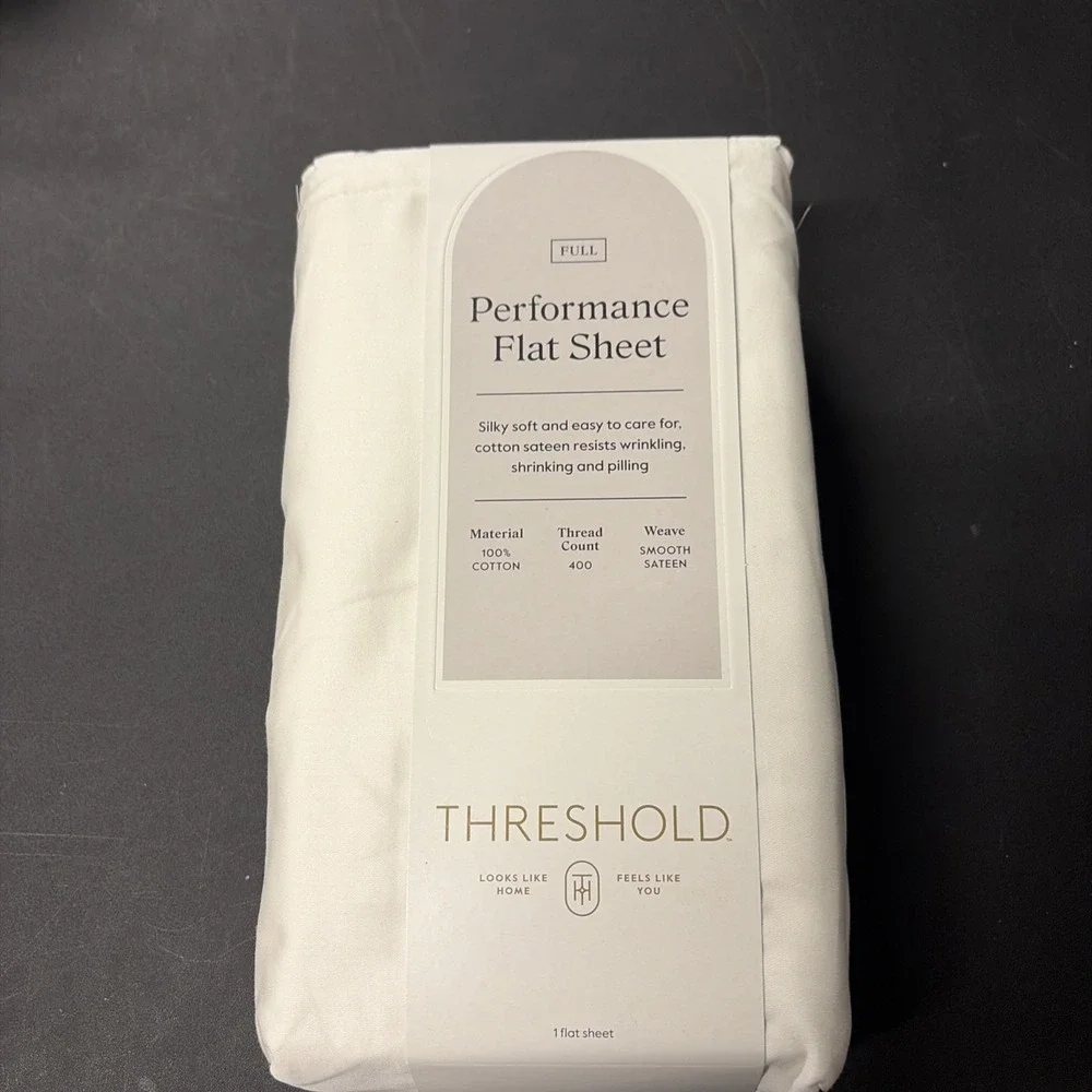 Threshold FULL Performance Flat Sheet Silky Soft Sateen SOUR CREAM 400 TC 20557